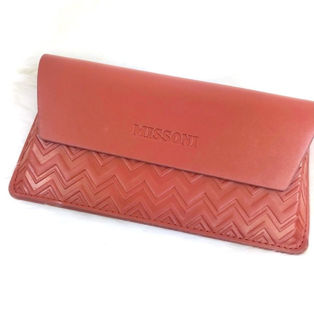 Missoni Brown Leather Glasses Case with Chevron Pattern and Glossy Finish